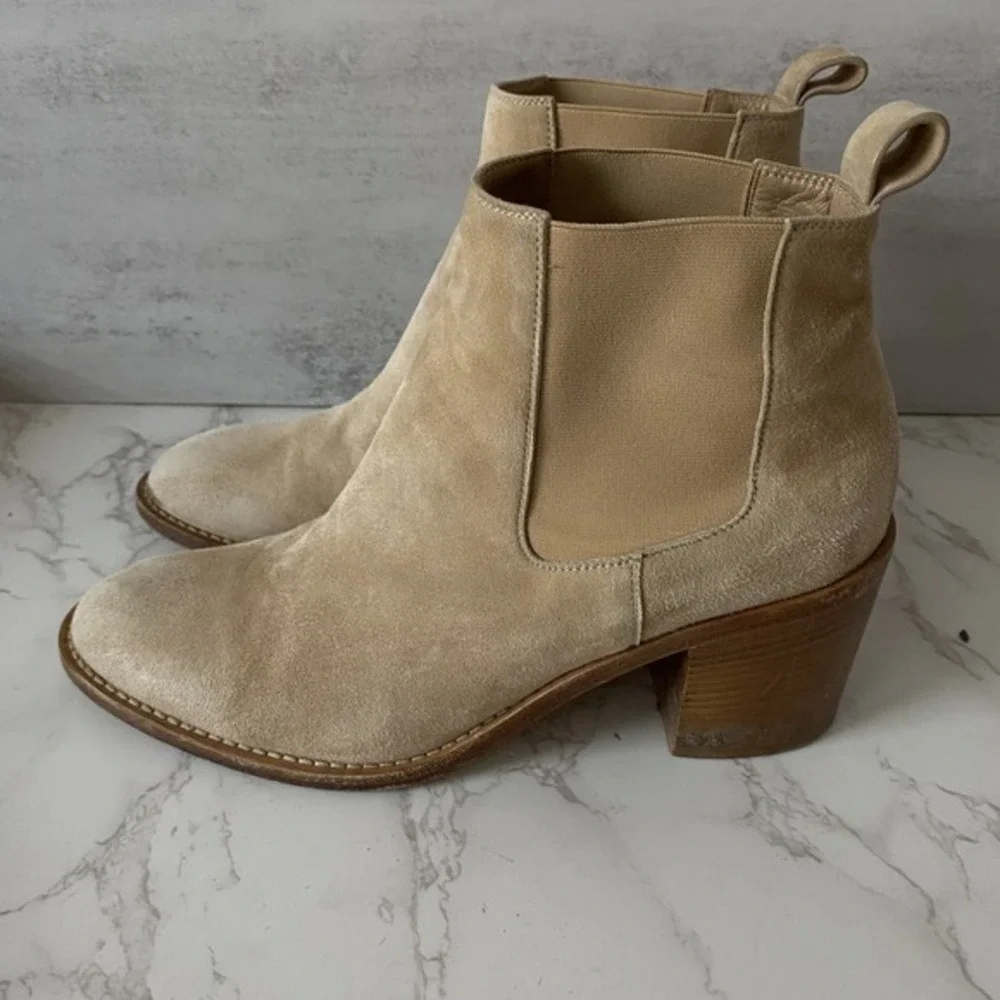 Jenni Kayne Ankle Boots Women Sz 39 (US‎ 9) Beige Suede Almond Toe Mid Heel